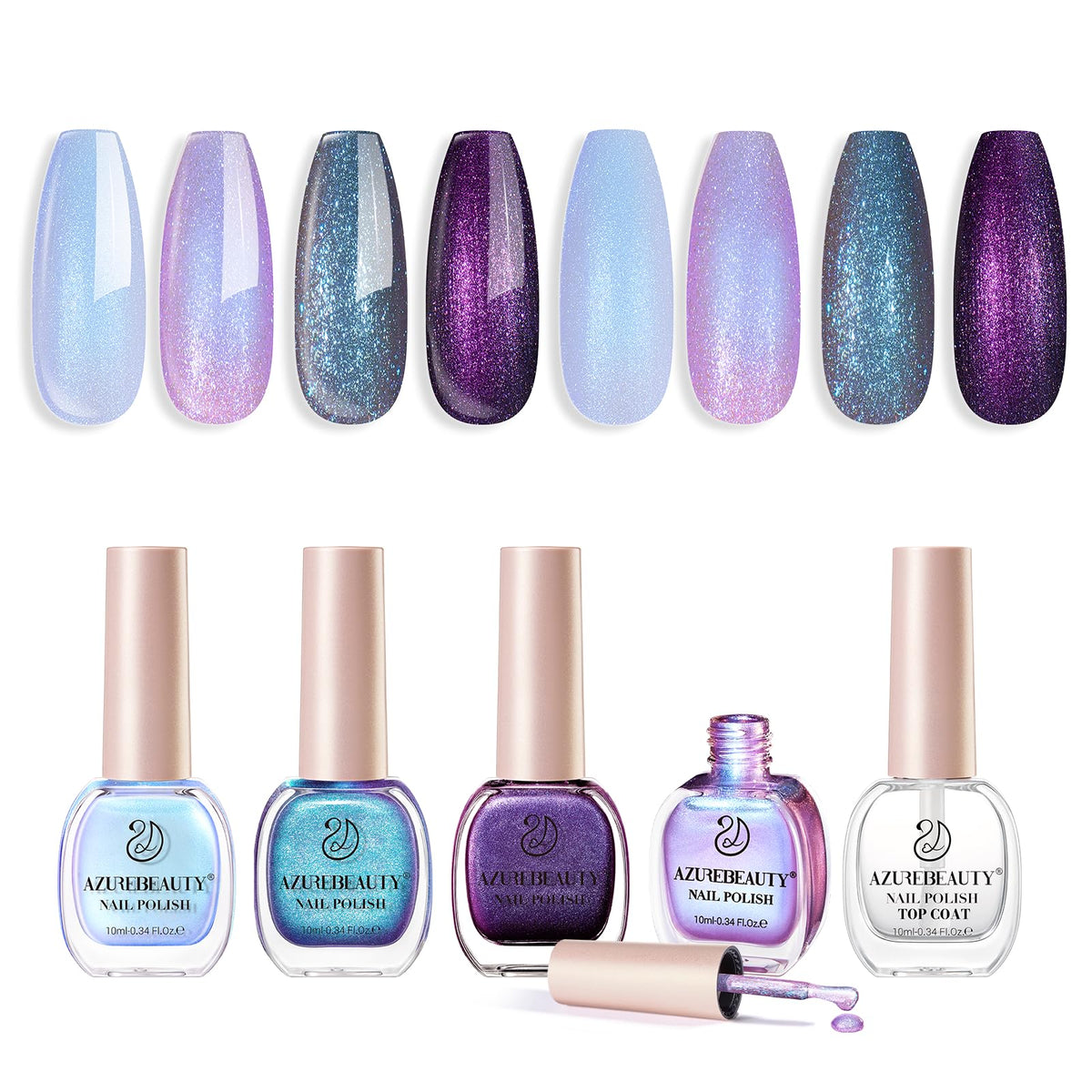 AZUREBEAUTY front view of four chameleon polish bottles showing color variety and gift-ready look