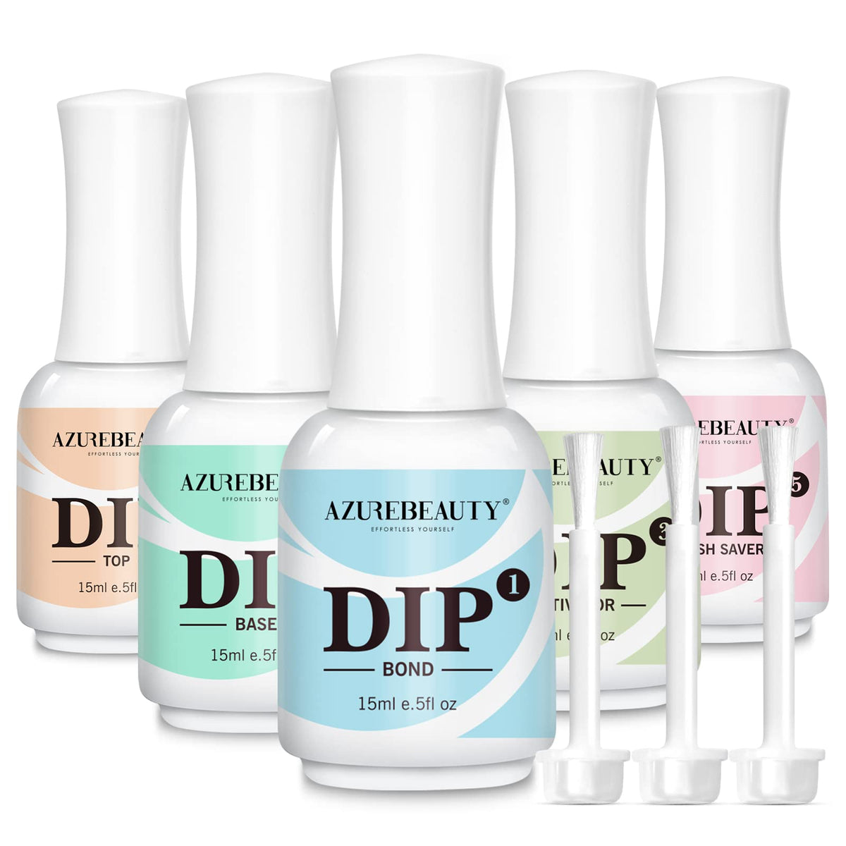 AzureBeauty front packaging showing complete five-piece dip liquid set and convenience