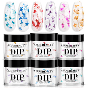 AZUREBEAUTY front packaging showing six dried-flower dip powder jars for creative nails