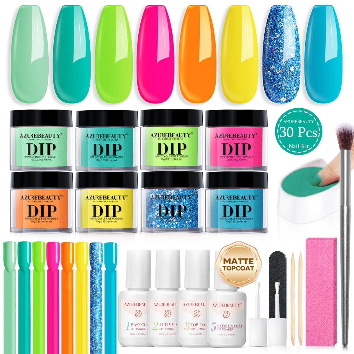 AZUREBEAUTY front packaging showing full 30-piece kit and eight colors, ideal for starters