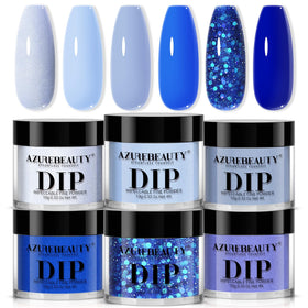 AZUREBEAUTY front packaging showing six sky-blue dip powders and kit benefits