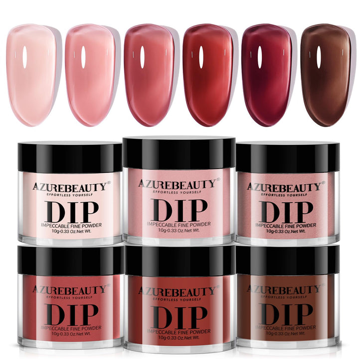 AzureBeauty front packaging showing six blush jelly dip powders and benefits