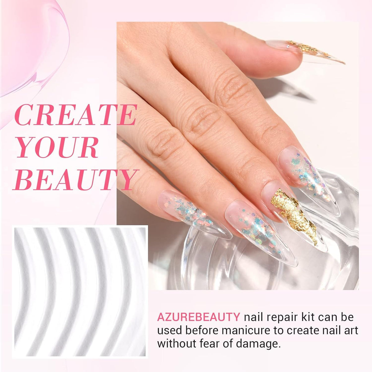 AZUREBEAUTY repair kit in use on a cracked nail demonstrating quick restoration