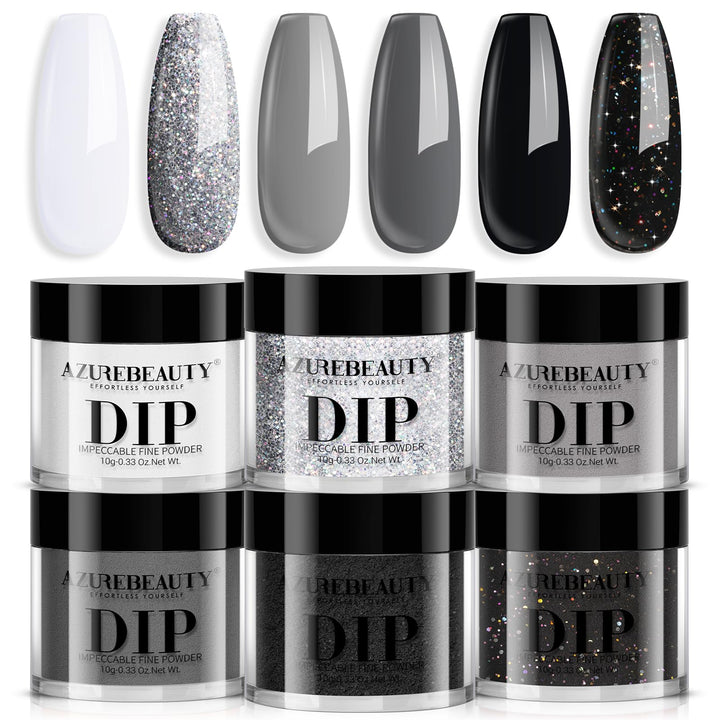 AZUREBEAUTY kit front packaging showing six dip powder jars for salon-quality results