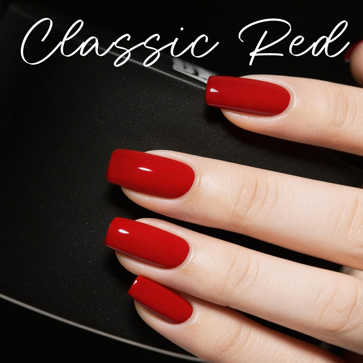 AZUREBEAUTY open kit with red, silver, glitter, cat-eye and top coat, clear product layout benefit