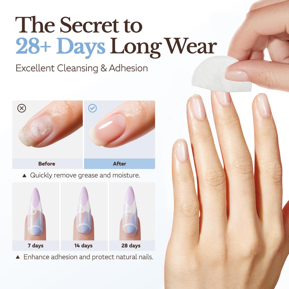 AzureBeauty wipe removing oil from nail demonstrating quick prep benefit