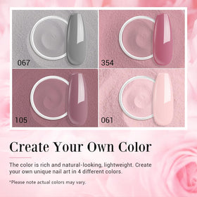 AZUREBEAUTY dip powder jars top view displaying four neutral shades for natural manicures