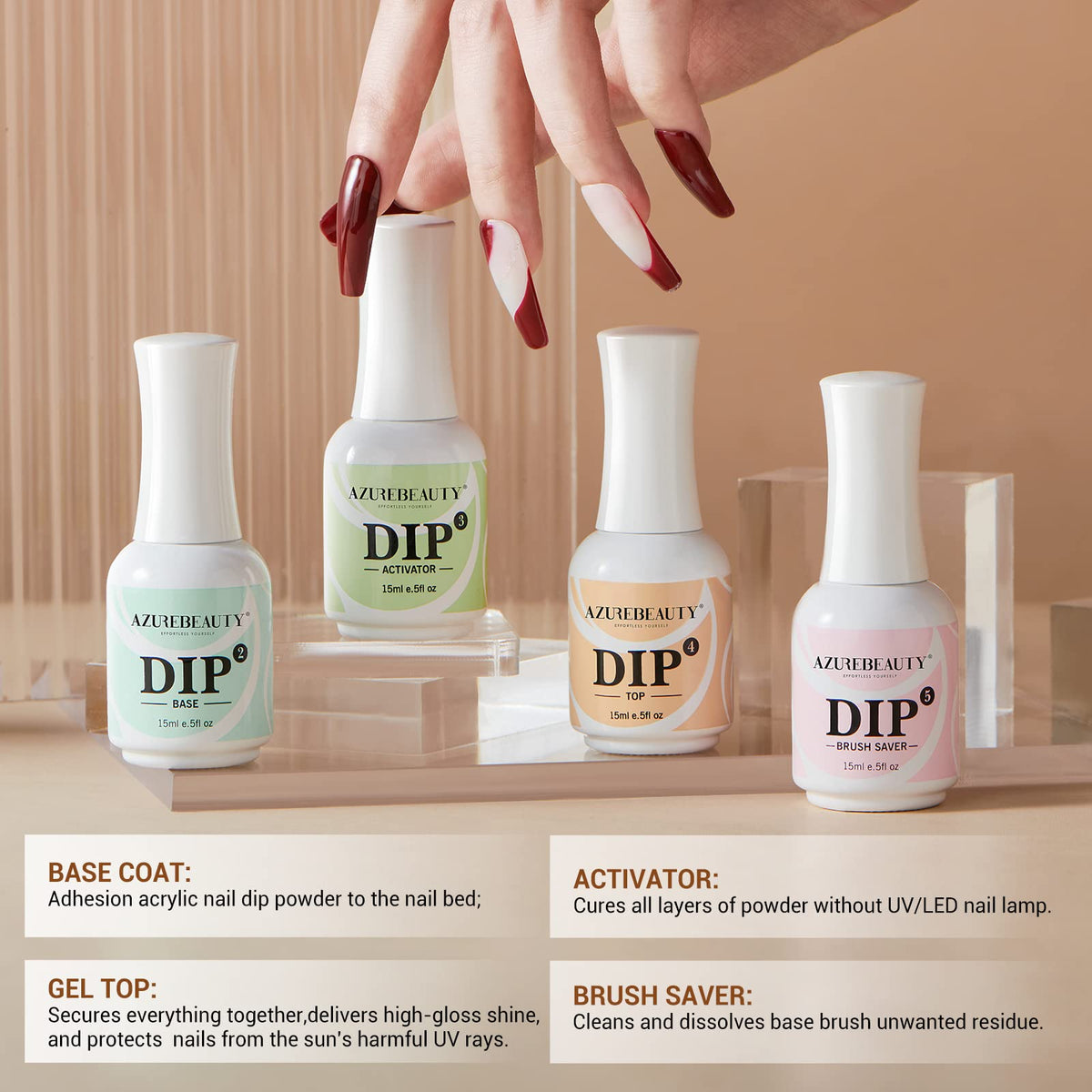 AZUREBEAUTY size scale comparison showing 15ml bottle volume advantage