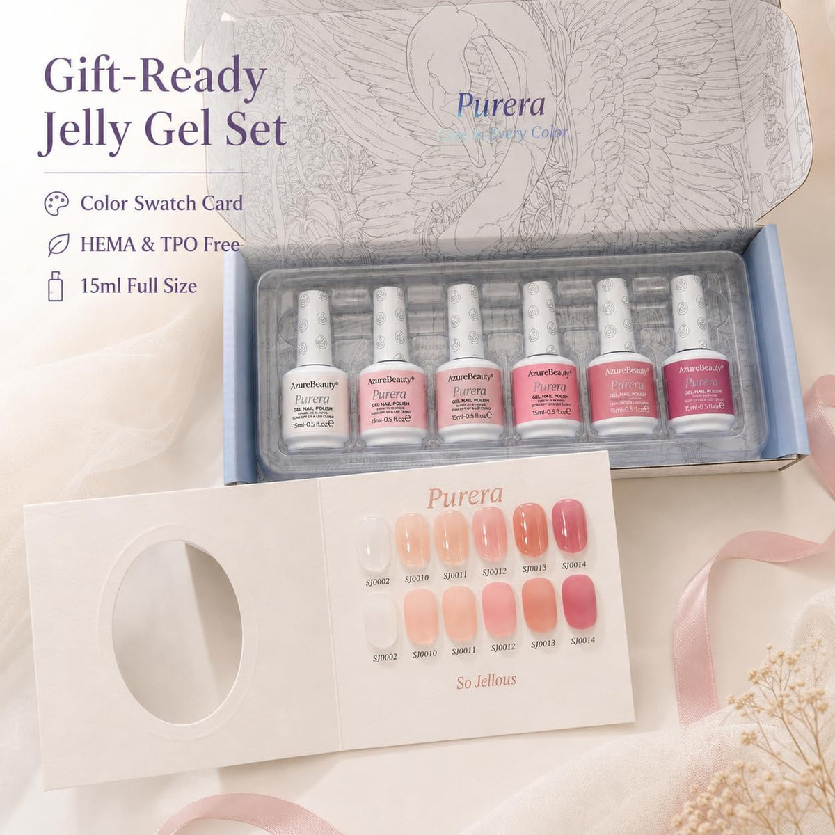 AZUREBEAUTY swatch card with bottles showing color options, quick selection