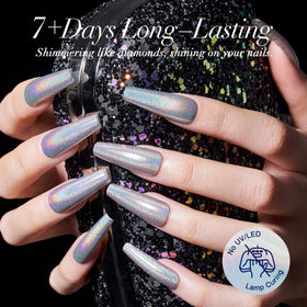 AZUREBEAUTY swatch on fingers displaying rainbow shimmer and salon look