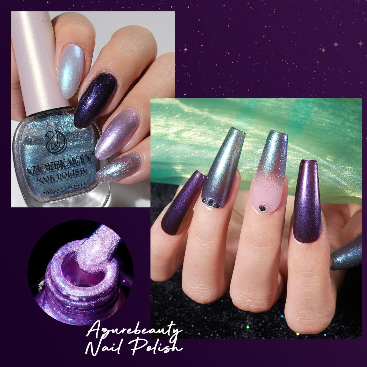AZUREBEAUTY swatch strip showing all four purple-pink shifting shades for color selection