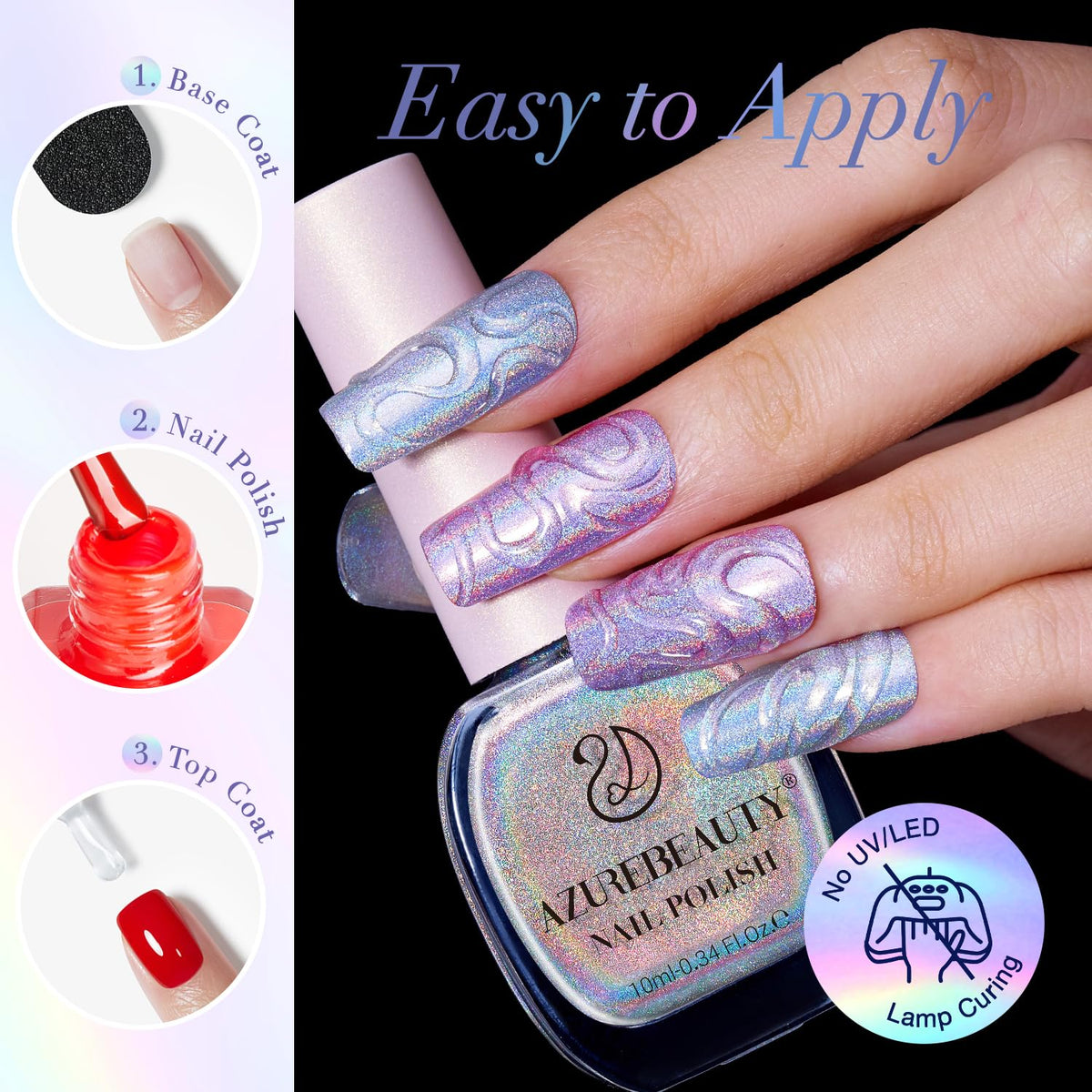 AZUREBEAUTY polish texture stroke showing holographic particles and smooth finish