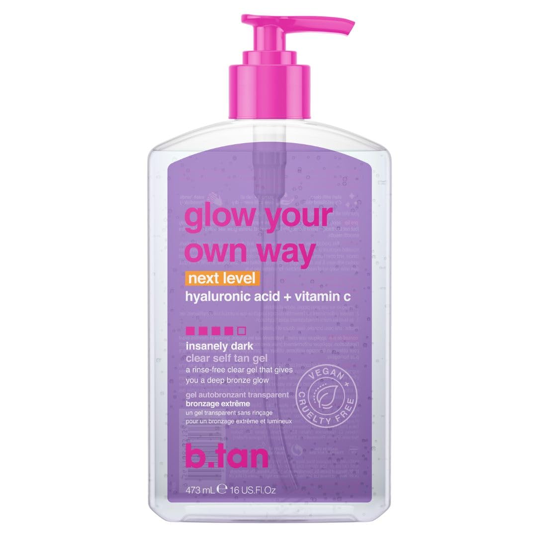 b.tan bottle front view showing clear gel and packaging benefits