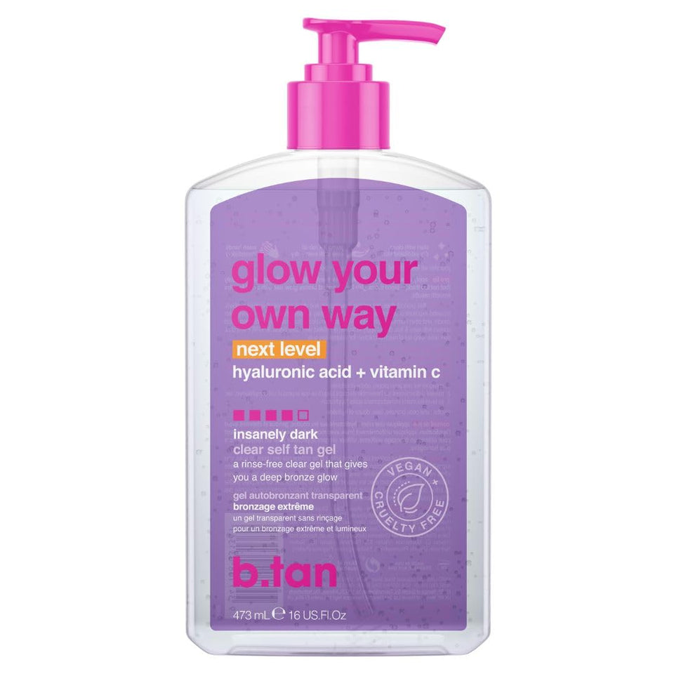 b.tan bottle front view showing clear gel and packaging benefits