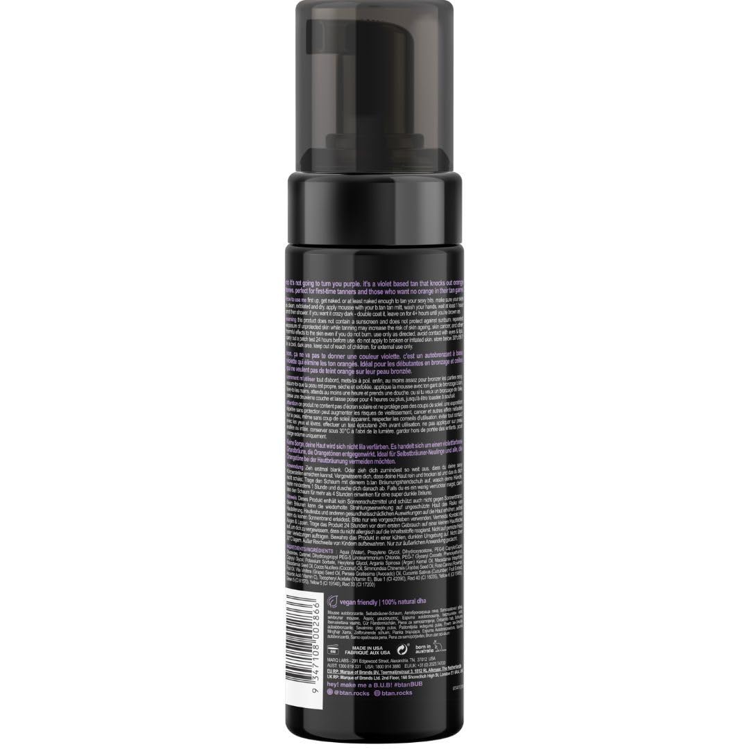 B.TAN foam texture close-up highlighting lightweight mousse and quick, even spread
