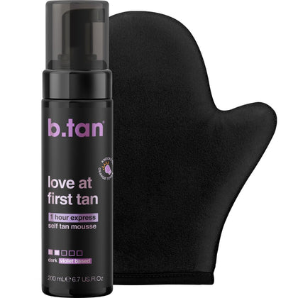 B.TAN violet kit front packaging showing product and mitt for quick application