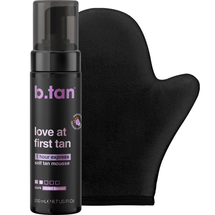 B.TAN violet kit front packaging showing product and mitt for quick application
