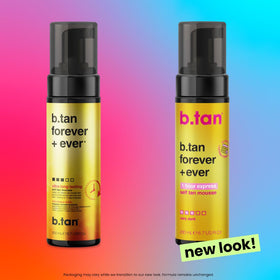 B.TAN application with tanning mitt showcasing streak-free blending and smooth finish