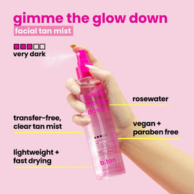 b.tan gel texture on skin showing clear, non-staining formula benefit
