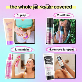 b.tan lifestyle shot at a party highlighting long-lasting, sweat-resistant tan