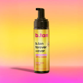 B.TAN size scale with hand comparison confirming travel-friendly 6.7 fl oz portability
