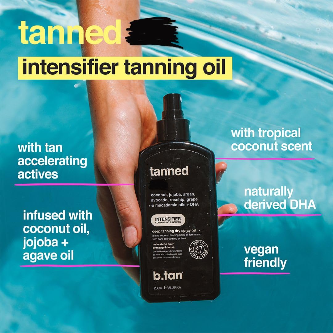 B.TAN oil texture on skin demonstrating hydrating, non-greasy finish