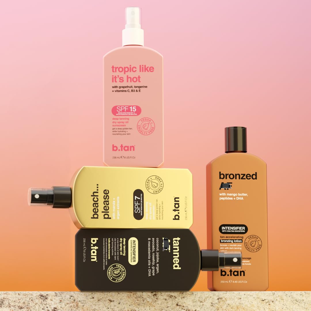 B.TAN applied before water exposure to show water-resistant, long-lasting bronzing effect