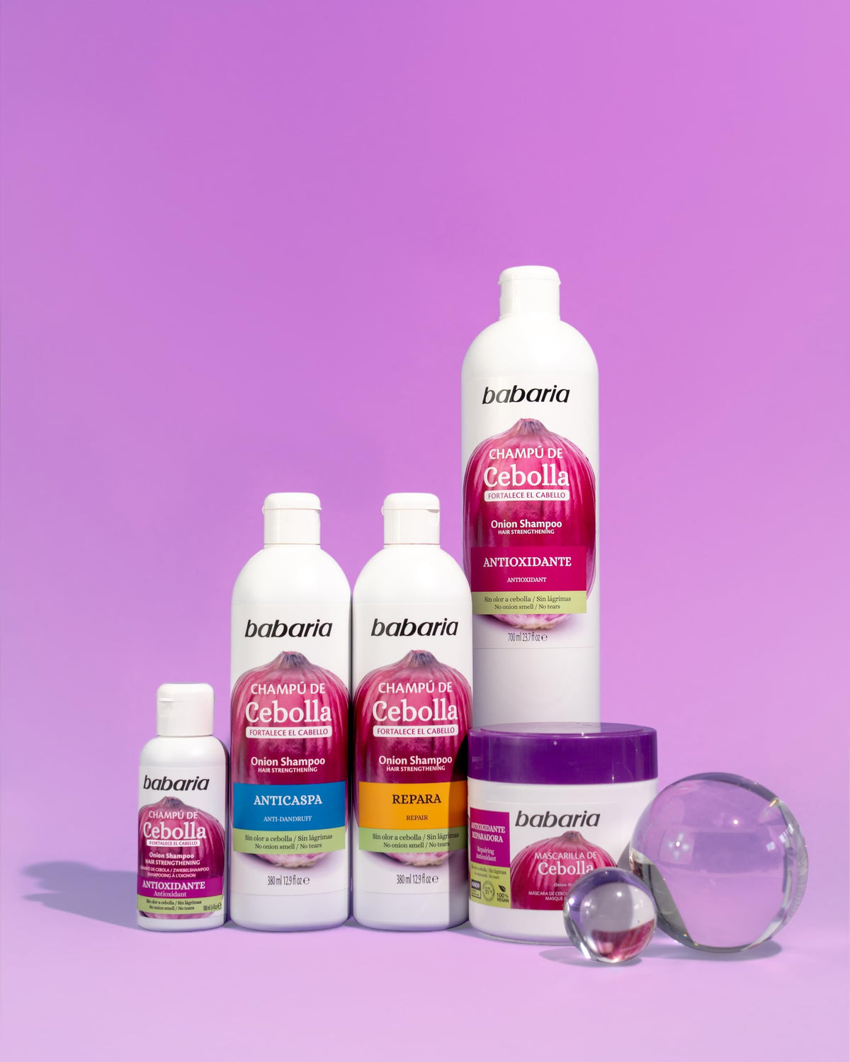 Close-up of onion extract graphic on Babaria label emphasizing antioxidants