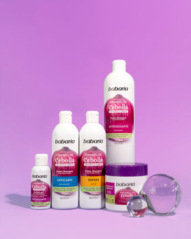 Close-up of onion extract graphic on Babaria label emphasizing antioxidants