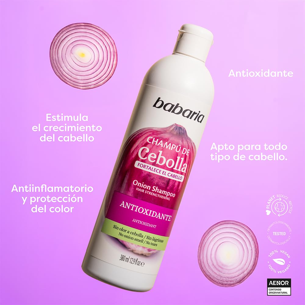 Babaria shampoo texture pouring from bottle showing creamy lather benefit