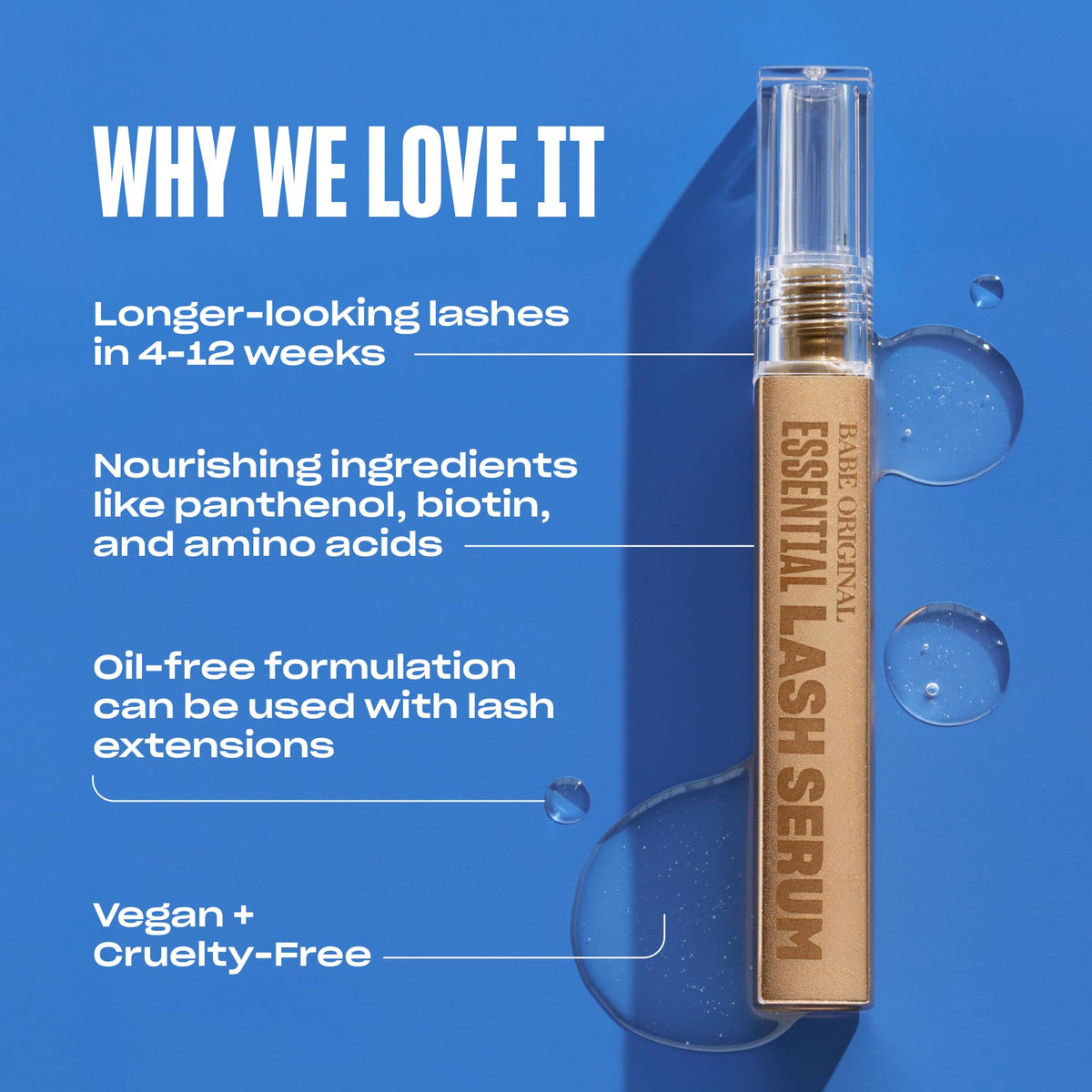 BABE ORIGINAL applying serum to upper lash line demonstrating easy nightly use