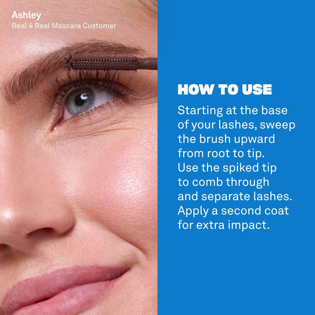 BABE ORIGINAL swiped texture of brown mascara showing buildable, flexible finish