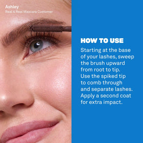 BABE ORIGINAL swiped texture of brown mascara showing buildable, flexible finish
