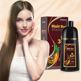 bablabear after-shampoo result on model shows natural chestnut shine
