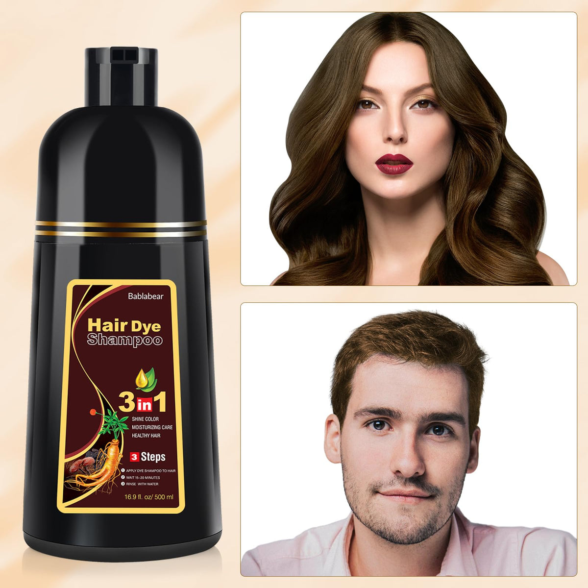 bablabear applying shampoo to dry hair demonstrates simple 15–20 minute use