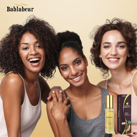 Bablabear before and after hair showing reduced frizz and shine