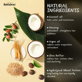 Bablabear ingredients displayed with ginseng and argan for restorative benefits