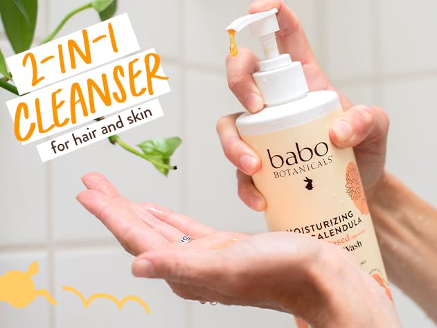 BABO Botanicals pouch next to standard bottle showing size and refill convenience