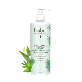 Babo Botanicals front bottle view showing eucalyptus remedy and clean design benefits