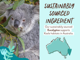 Babo Botanicals pump and label detail highlighting eucalyptus and certifications