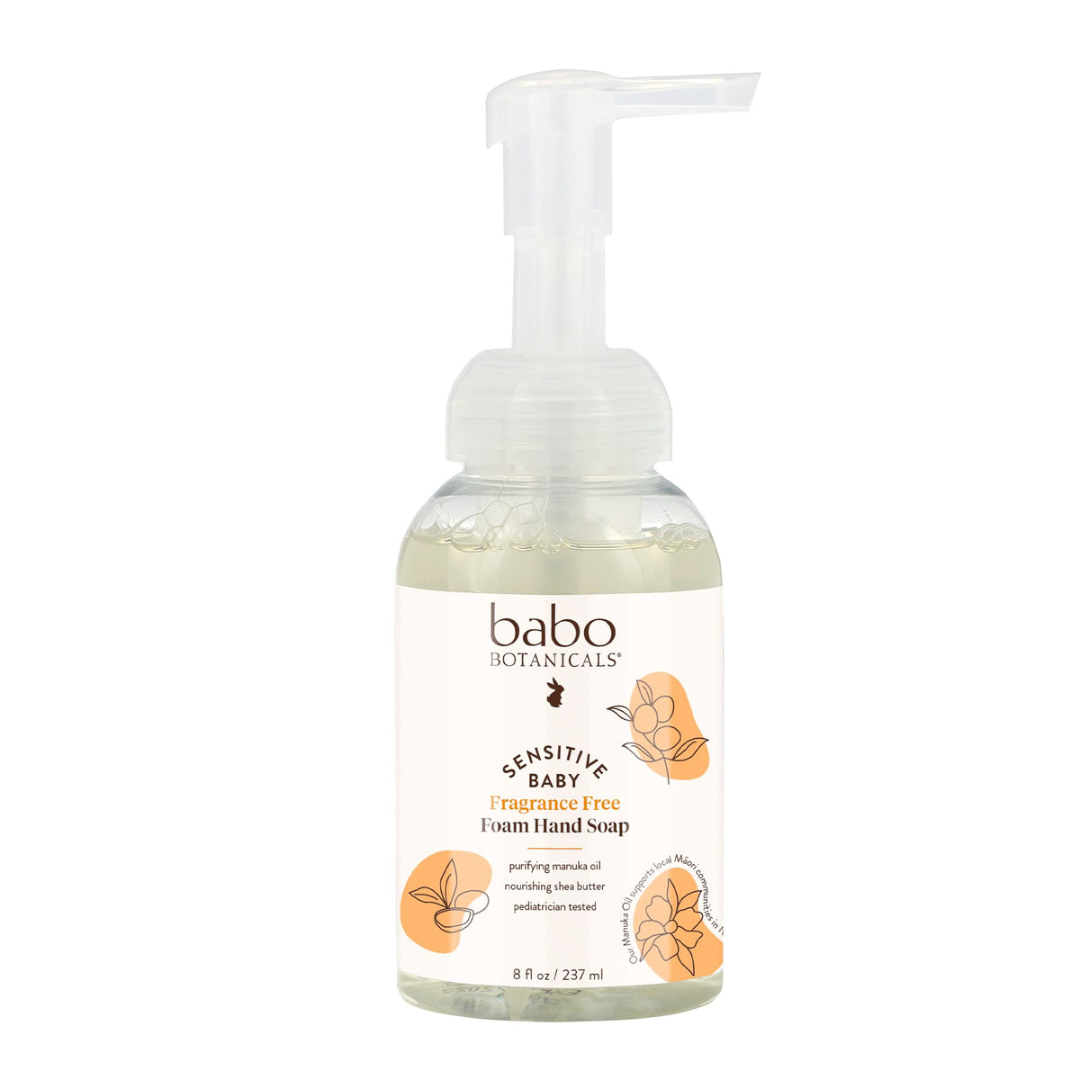 Babo Botanicals bottle front label showing fragrance-free benefits