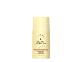 Babo Botanicals front bottle showing tinted mineral fluid SPF 50 and glow