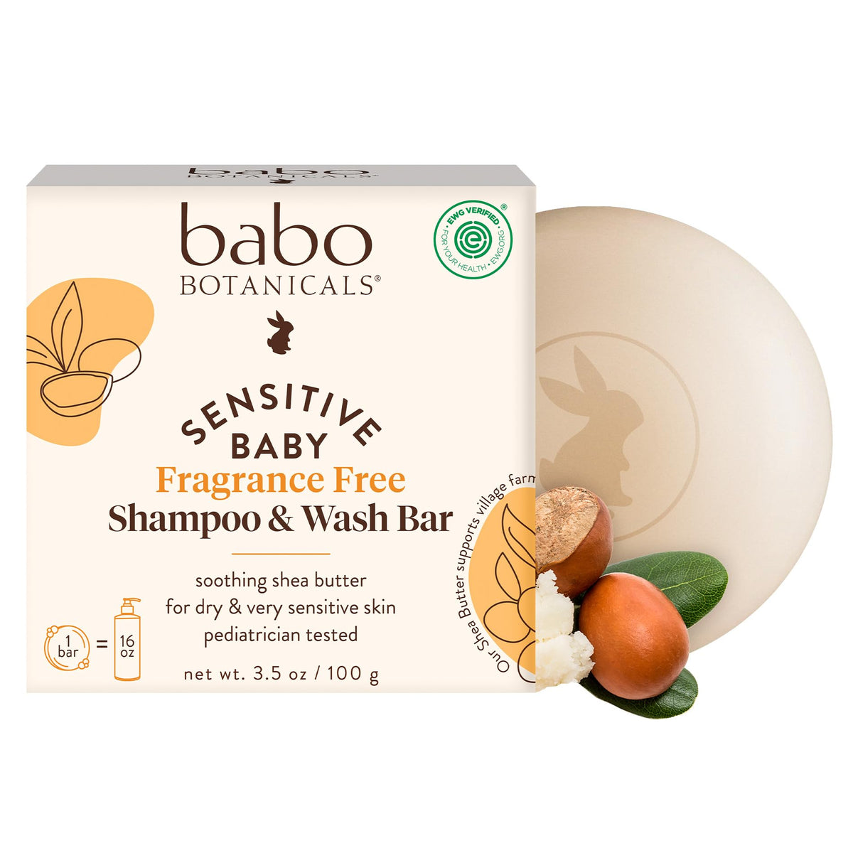 Babo Botanicals front packaging of the shampoo and wash bar showing eco-friendly design and clear labeling