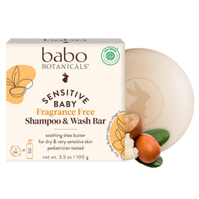 Babo Botanicals front packaging of the shampoo and wash bar showing eco-friendly design and clear labeling