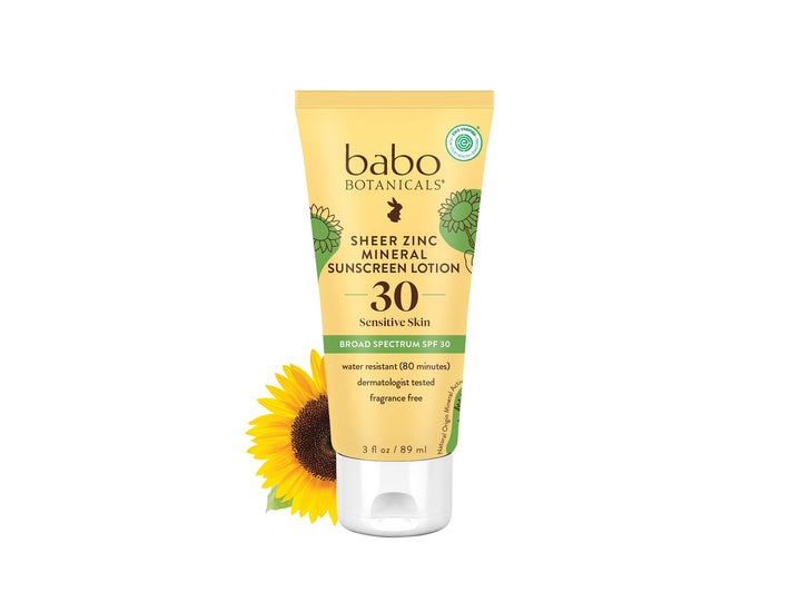 Babo Botanicals front packaging showing SPF30 and clear zinc protection