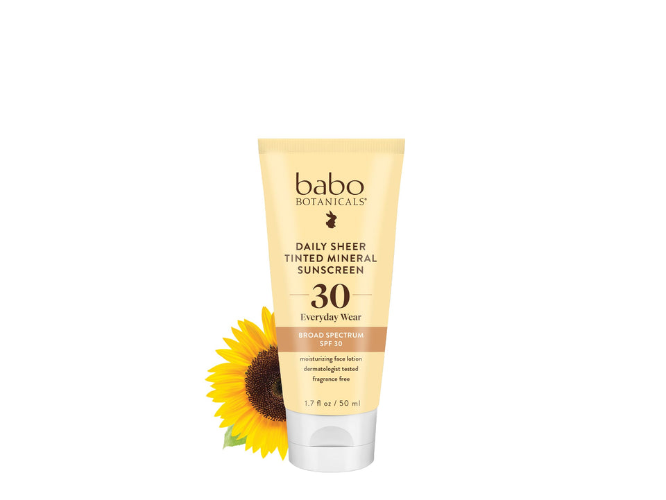 Babo Botanicals packaging front view showing SPF and tinted finish benefit