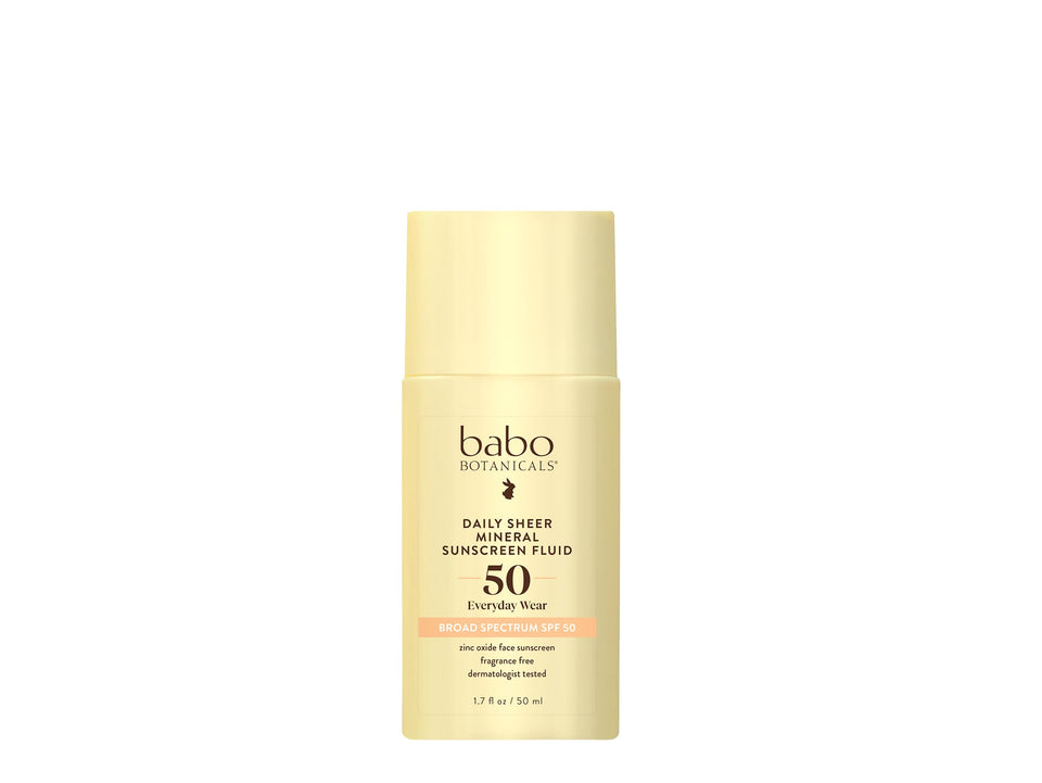 Babo Botanicals front packaging showing SPF 50 benefits and vegan badge