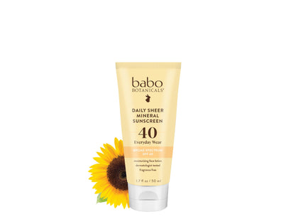 Babo Botanicals front tube showing SPF40 and fragrance-free benefit
