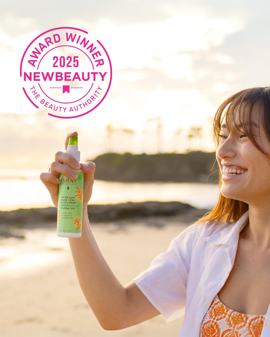 Babo Botanicals bottle in hand demonstrating travel-friendly size