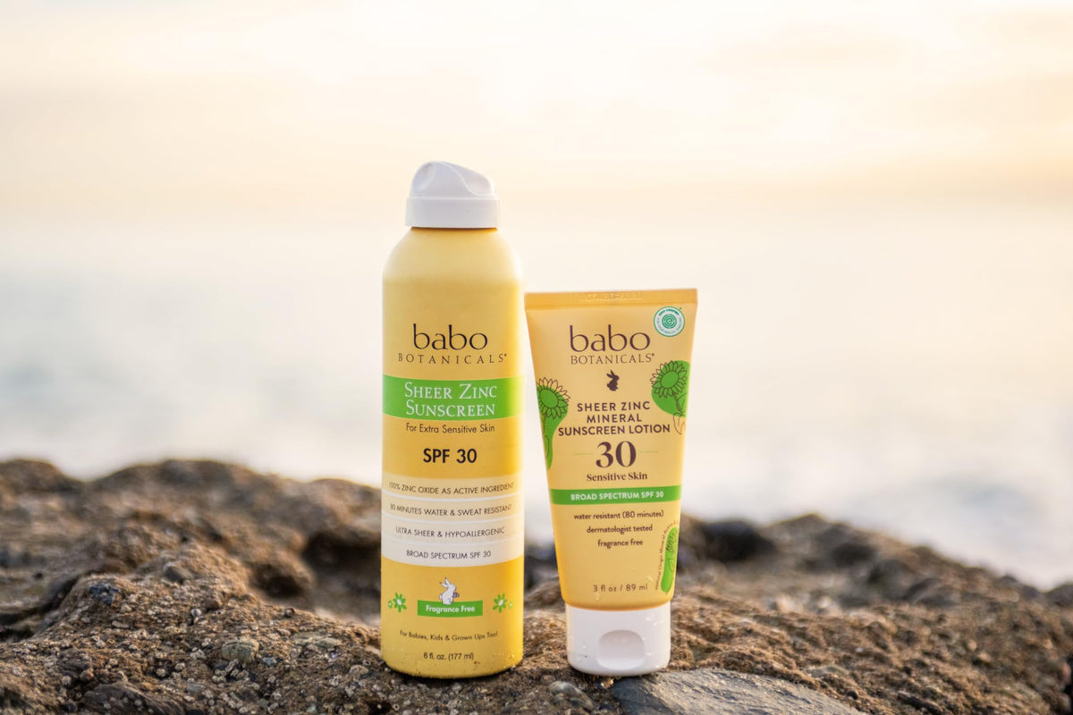Babo Botanicals ingredient list closeup showing zinc oxide and shea butter